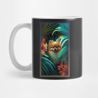 Pomeranian Dog Vibrant Tropical Flower Tall Digital Oil Painting Portrait Mug